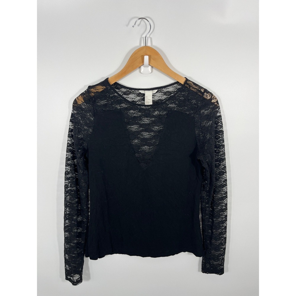 Womens Top L Black Lace Sheer Whimsigoth Dark Fairy Festival‎ Feminine Romantic